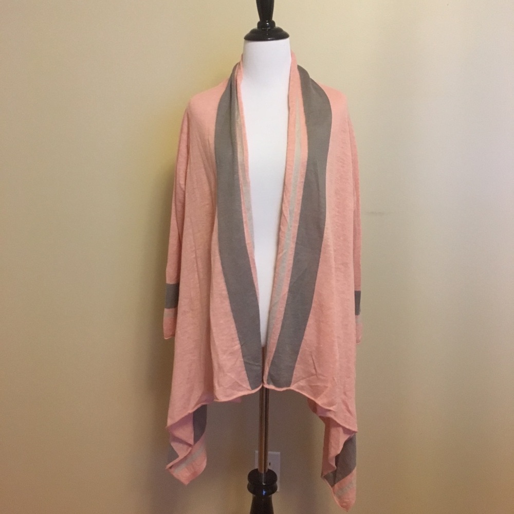 Garnet Hill Open Face Linen Cardigan Pink Gray